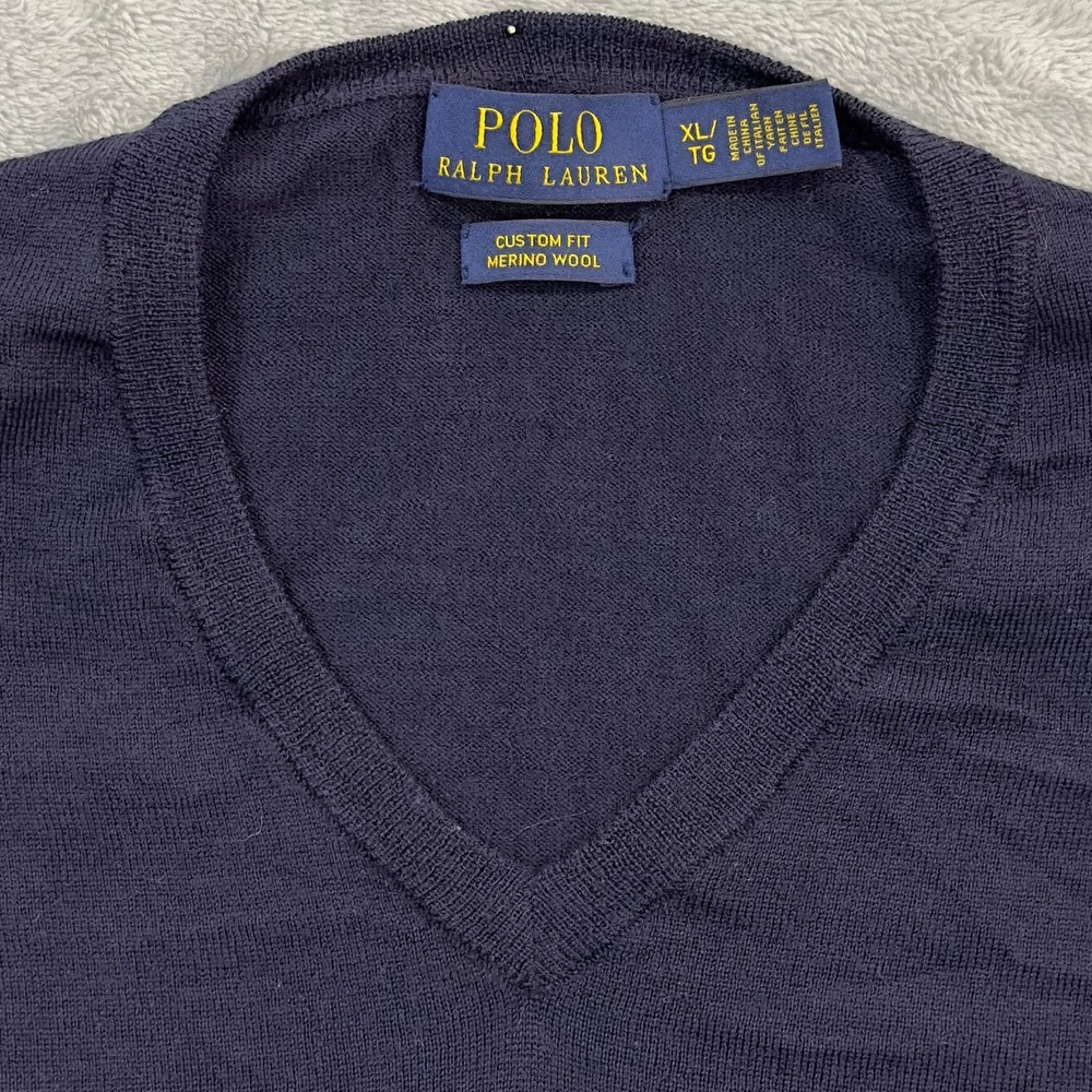Polo Ralph Lauren Mens Merino Wool V Neck Sweater Green Pony Size XL - Picture 6 of 9